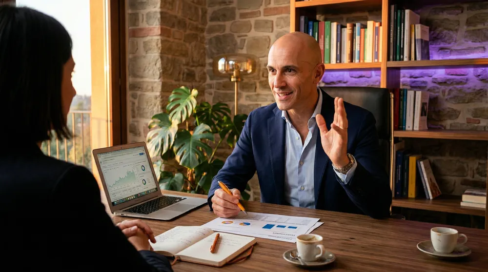 Alberto Amà in consulenza con un cliente