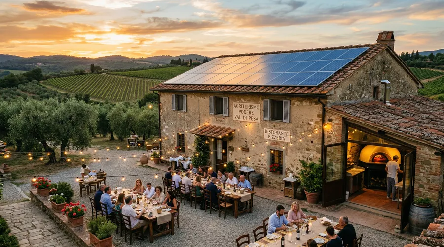 Agriturismo italiano con pannelli solari sul tetto