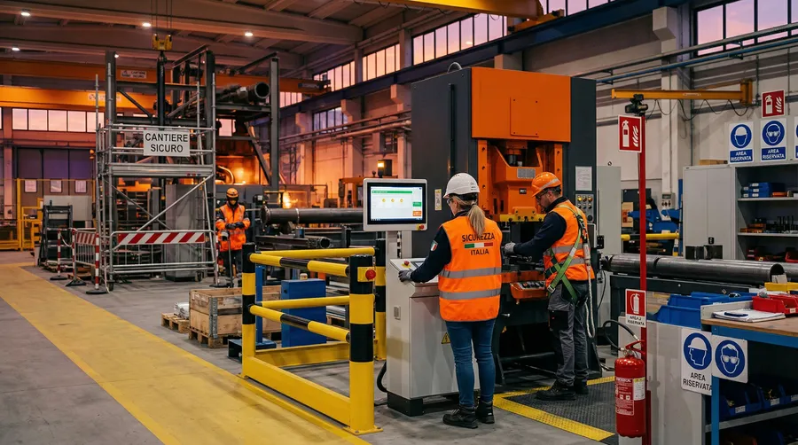 Cantiere con attrezzature di sicurezza e dispositivi di protezione