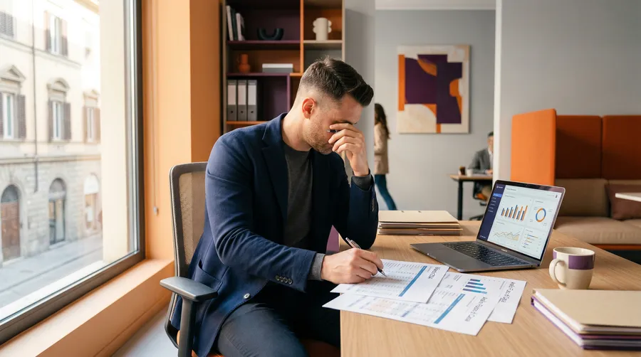 Imprenditore che valuta documenti finanziari alla scrivania