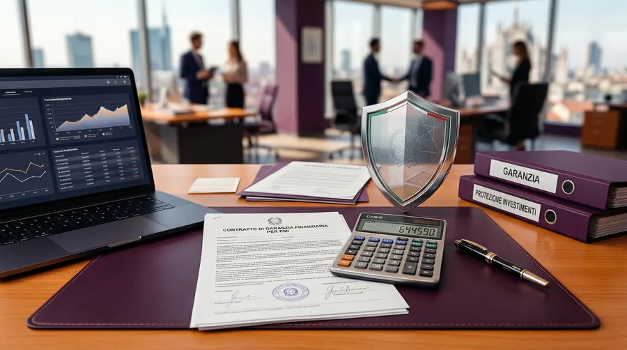 Documenti finanziari e calcolatrice su scrivania, concetto di garanzia