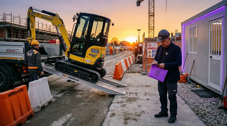 Mini escavatore nuovo consegnato in un cantiere edile