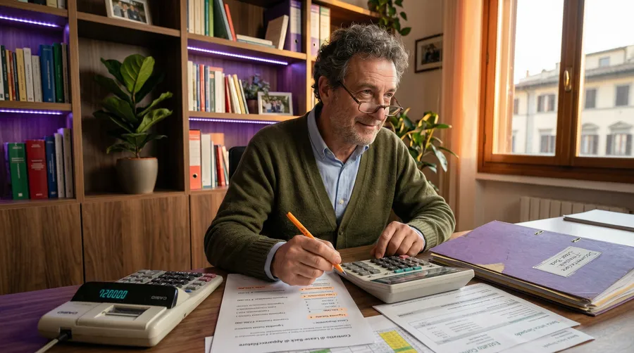 Imprenditore che esamina documenti di lease-back per recuperare liquidità