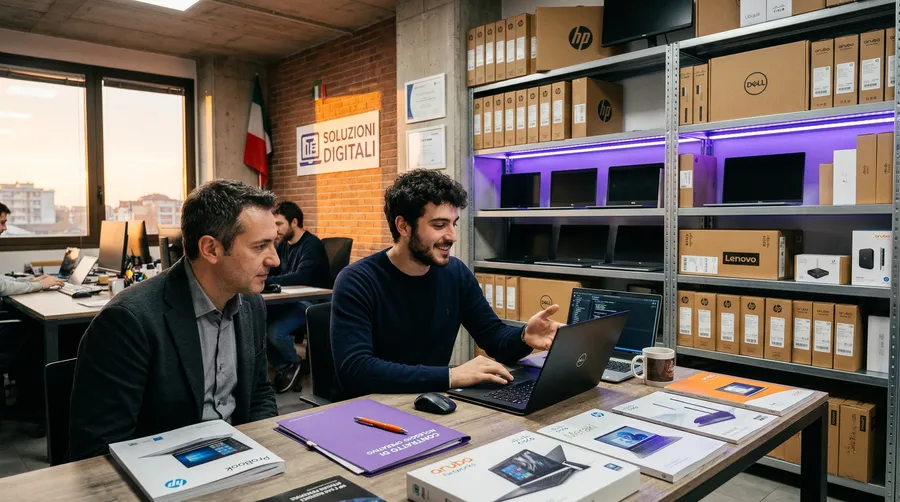 Rivenditore IT che configura laptop nuovi con contratto di noleggio