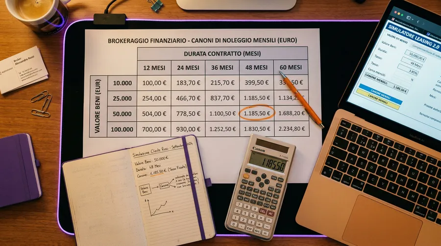 Tabella con calcoli dei canoni mensili di noleggio operativo per diverse durate